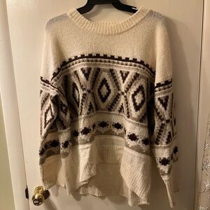 Old Navy Cream and Brown Patterned Sweater